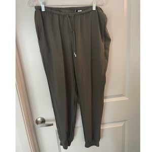olive green linen lounge pants with pockets